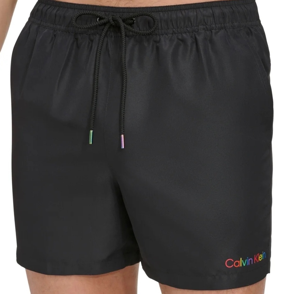 CALVIN KLEIN unisex rainbow multicolor logo swim trunks beach shorts size L NWT